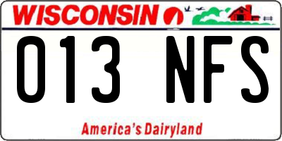 WI license plate 013NFS