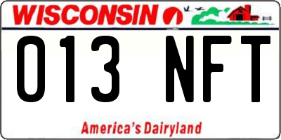 WI license plate 013NFT