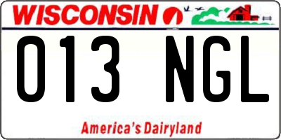 WI license plate 013NGL