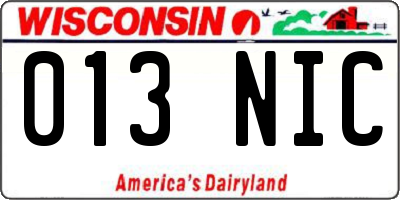 WI license plate 013NIC