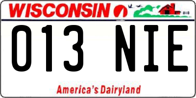 WI license plate 013NIE