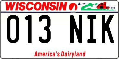WI license plate 013NIK