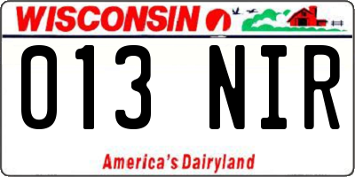 WI license plate 013NIR
