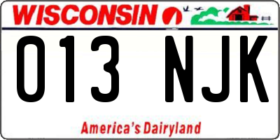 WI license plate 013NJK