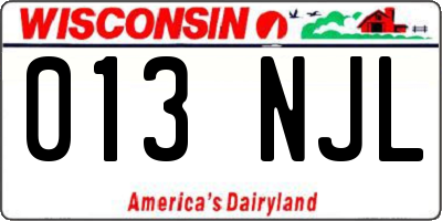 WI license plate 013NJL