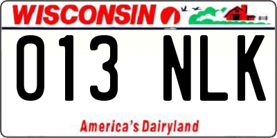 WI license plate 013NLK