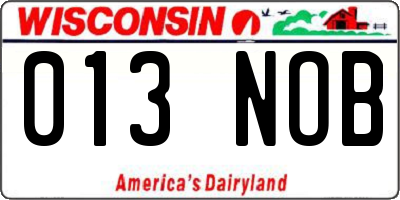 WI license plate 013NOB