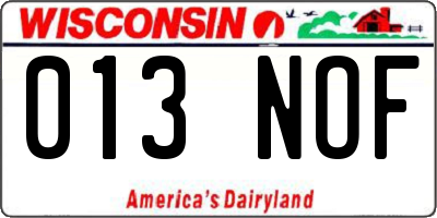 WI license plate 013NOF