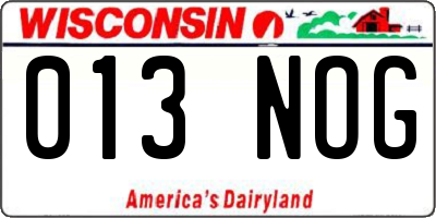 WI license plate 013NOG