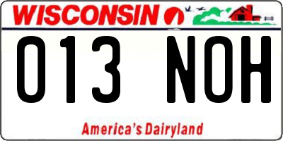 WI license plate 013NOH