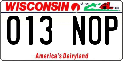 WI license plate 013NOP