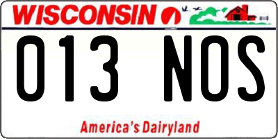 WI license plate 013NOS