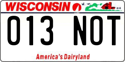WI license plate 013NOT