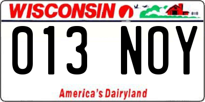 WI license plate 013NOY
