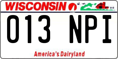 WI license plate 013NPI
