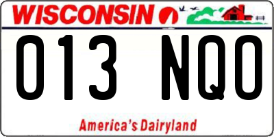 WI license plate 013NQO