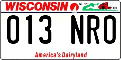 WI license plate 013NRO