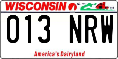 WI license plate 013NRW