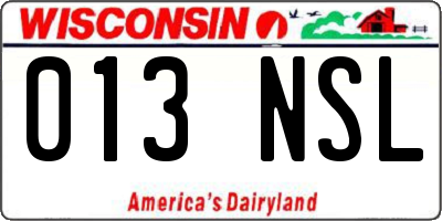 WI license plate 013NSL