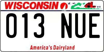 WI license plate 013NUE