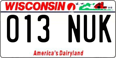 WI license plate 013NUK