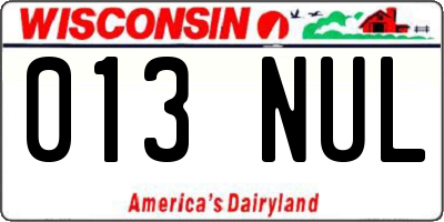WI license plate 013NUL