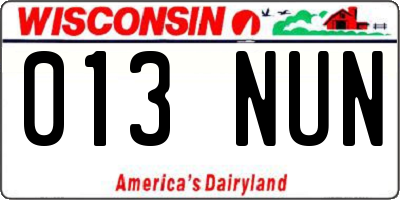 WI license plate 013NUN