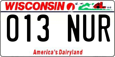 WI license plate 013NUR