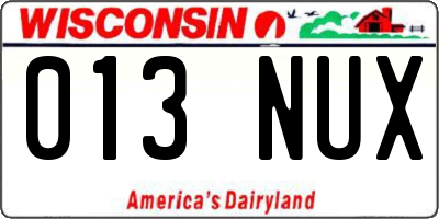 WI license plate 013NUX