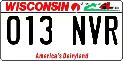 WI license plate 013NVR
