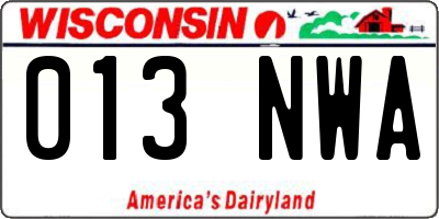 WI license plate 013NWA