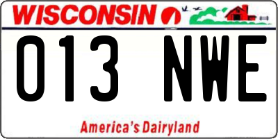 WI license plate 013NWE