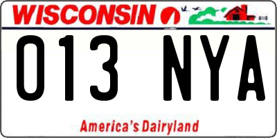 WI license plate 013NYA
