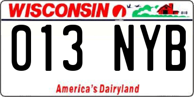 WI license plate 013NYB