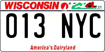 WI license plate 013NYC