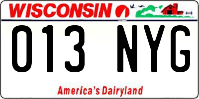 WI license plate 013NYG