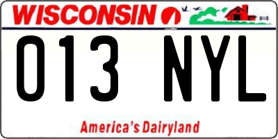 WI license plate 013NYL
