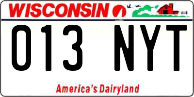 WI license plate 013NYT