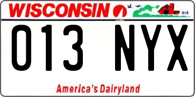 WI license plate 013NYX