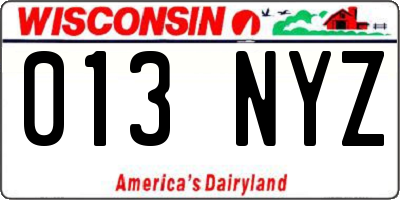 WI license plate 013NYZ