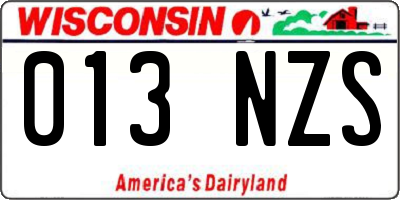 WI license plate 013NZS