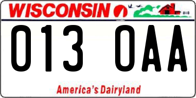 WI license plate 013OAA