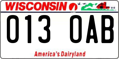 WI license plate 013OAB