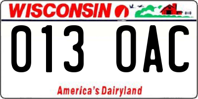 WI license plate 013OAC