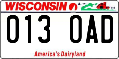 WI license plate 013OAD
