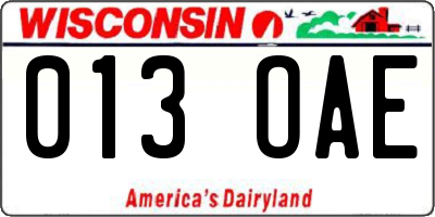 WI license plate 013OAE