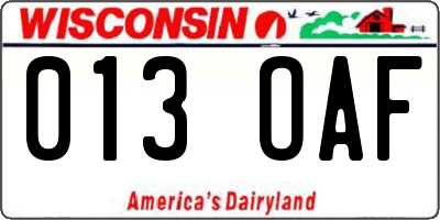 WI license plate 013OAF