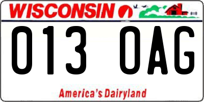 WI license plate 013OAG
