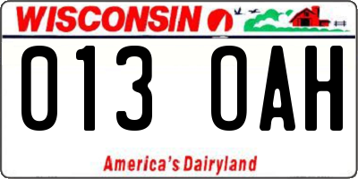 WI license plate 013OAH