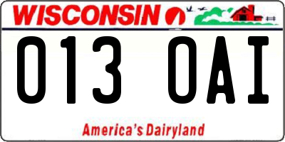 WI license plate 013OAI